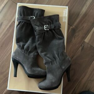 Gently used, gray suede boots